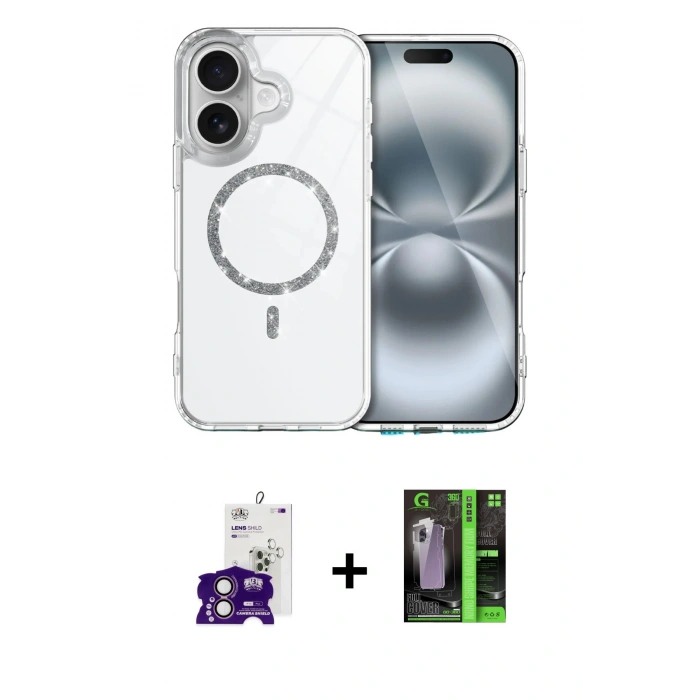 MARSİLYAN™- iPhone 16 Kılıf Kıvılcım Form Prime - Şeffaf 360 Full Body Arka Koruyucu + Bilvis Titan Kamera Lens - PE