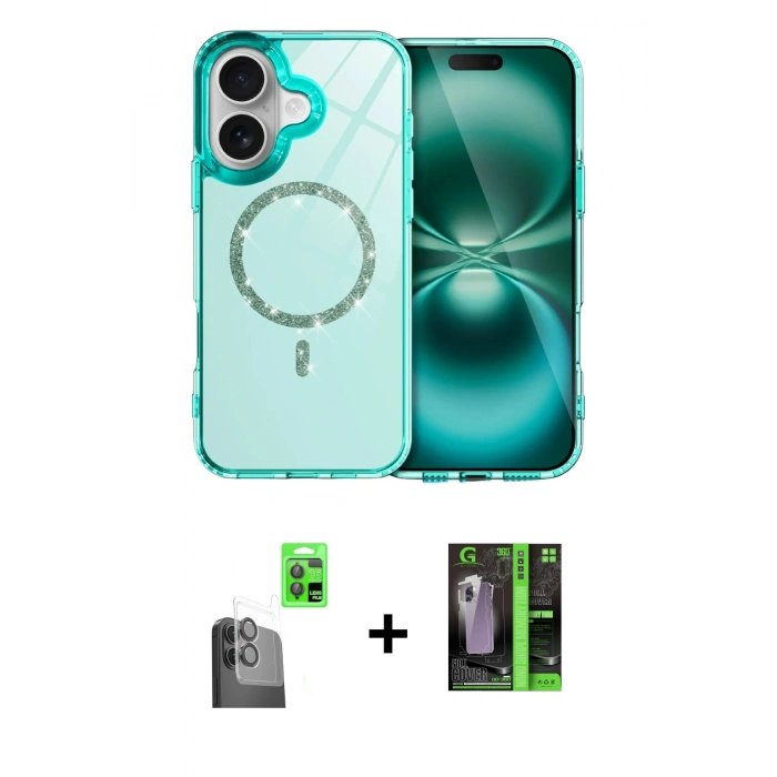 MARSİLYAN™- iPhone 16 Kılıf Kıvılcım Form Prime - Şeffaf 360 Full Body Arka Koruyucu + Raze Metal Kamera Lens - SH