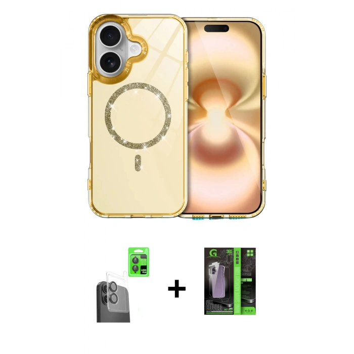 MARSİLYAN™- iPhone 16 Kılıf Kıvılcım Form Prime - Şeffaf 360 Full Body Arka Koruyucu + Raze Metal Kamera Lens - SH