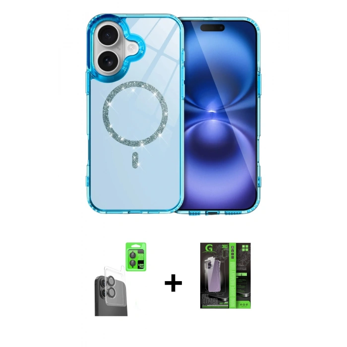 MARSİLYAN™- iPhone 16 Kılıf Kıvılcım Form Prime - Şeffaf 360 Full Body Arka Koruyucu + Raze Metal Kamera Lens - SH