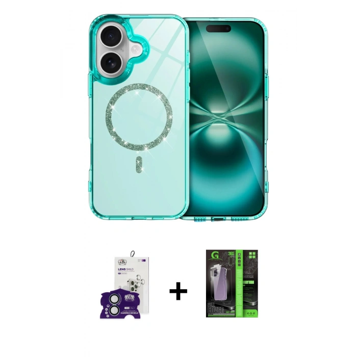 MARSİLYAN™- iPhone 16 Kılıf Kıvılcım Form Prime - Şeffaf 360 Full Body Arka Koruyucu + Bilvis Titan Kamera Lens - YL