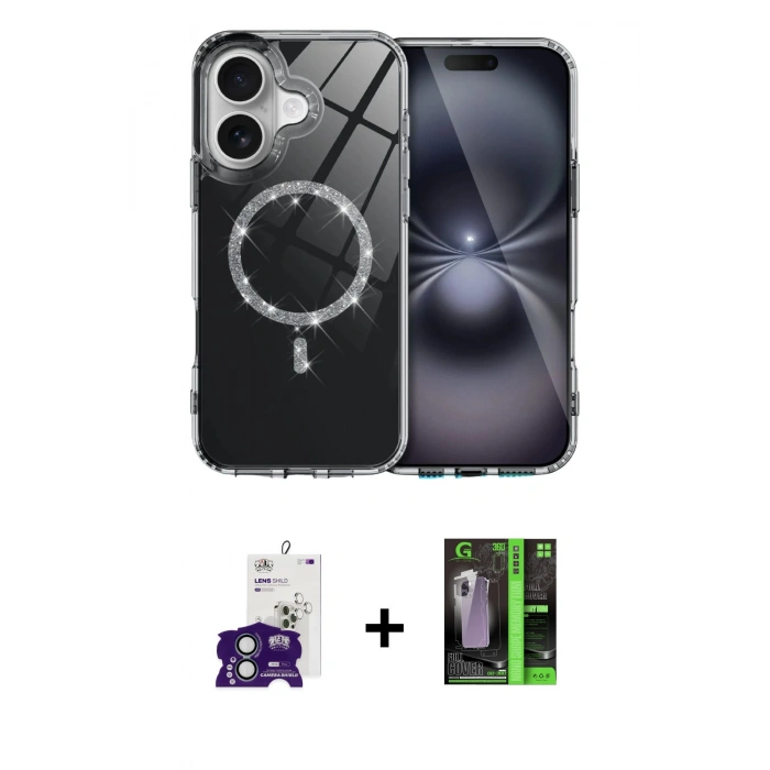 MARSİLYAN™- iPhone 16 Kılıf Kıvılcım Form Prime - Şeffaf 360 Full Body Arka Koruyucu + Bilvis Titan Kamera Lens - YL