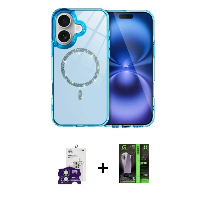 MARSİLYAN™- iPhone 16 Kılıf Kıvılcım Form Prime - Şeffaf 360 Full Body Arka Koruyucu + Bilvis Titan Kamera Lens - YL