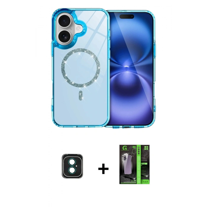 MARSİLYAN™- iPhone 16 Kılıf Kıvılcım Form Prime - Şeffaf 360 Full Body Arka Koruyucu + PVD Metal Kamera Lens - YL