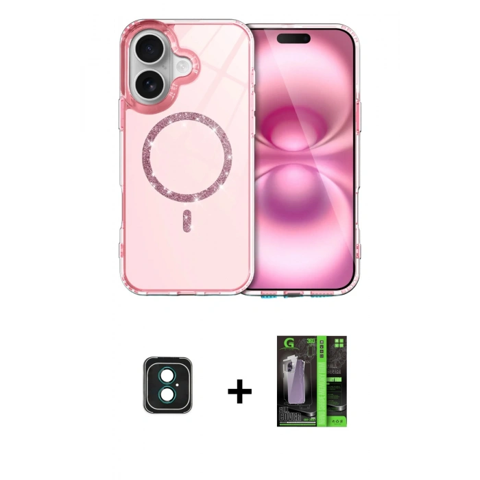 MARSİLYAN™- iPhone 16 Kılıf Kıvılcım Form Prime - Şeffaf 360 Full Body Arka Koruyucu + PVD Metal Kamera Lens - YL