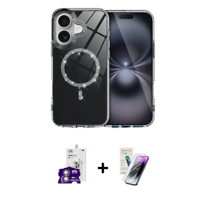 MARSİLYAN™- iPhone 16 Kılıf Kıvılcım Form Prime - Şeffaf Pasifik Cam Ekran Koruyucu + Bilvis Titan Kamera Lens - GS