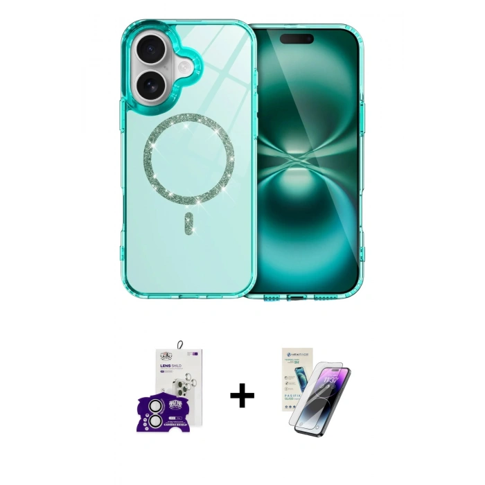 MARSİLYAN™- iPhone 16 Kılıf Kıvılcım Form Prime - Şeffaf Pasifik Cam Ekran Koruyucu + Bilvis Titan Kamera Lens - GS