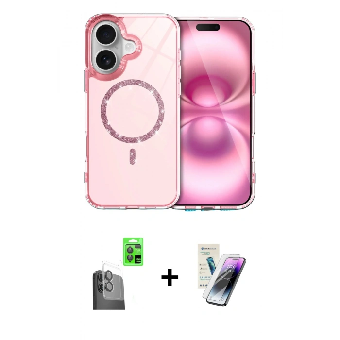 MARSİLYAN™- iPhone 16 Kılıf Kıvılcım Form Prime - Şeffaf Pasifik Cam Ekran Koruyucu + Raze Metal Kamera Lens - SH
