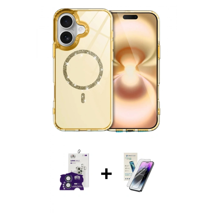 MARSİLYAN™- iPhone 16 Kılıf Kıvılcım Form Prime - Şeffaf Pasifik Cam Ekran Koruyucu + Bilvis Titan Kamera Lens - YL