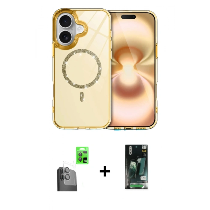 MARSİLYAN™- iPhone 16 Kılıf Kıvılcım Form Prime - Siyah 360 Mat Full Body Arka Koruyucu + Raze Metal Kamera Lens - SH