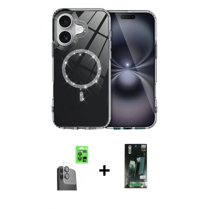 MARSİLYAN™- iPhone 16 Kılıf Kıvılcım Form Prime - Siyah 360 Mat Full Body Arka Koruyucu + Raze Metal Kamera Lens - SH