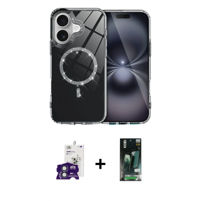 MARSİLYAN™- iPhone 16 Kılıf Kıvılcım Form Prime - Siyah 360 Mat Full Body Arka Koruyucu + Bilvis Titan Kamera Lens - YL