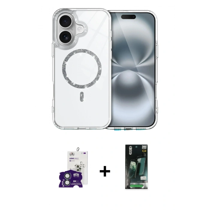 MARSİLYAN™- iPhone 16 Kılıf Kıvılcım Form Prime - Siyah 360 Mat Full Body Arka Koruyucu + Bilvis Titan Kamera Lens - YL