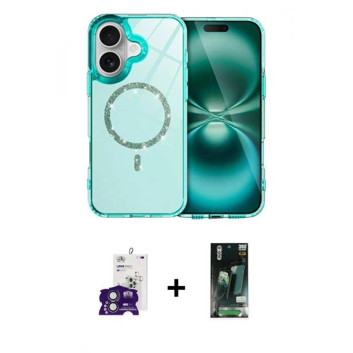 MARSİLYAN™- iPhone 16 Kılıf Kıvılcım Form Prime - Siyah 360 Mat Full Body Arka Koruyucu + Bilvis Titan Kamera Lens - YL