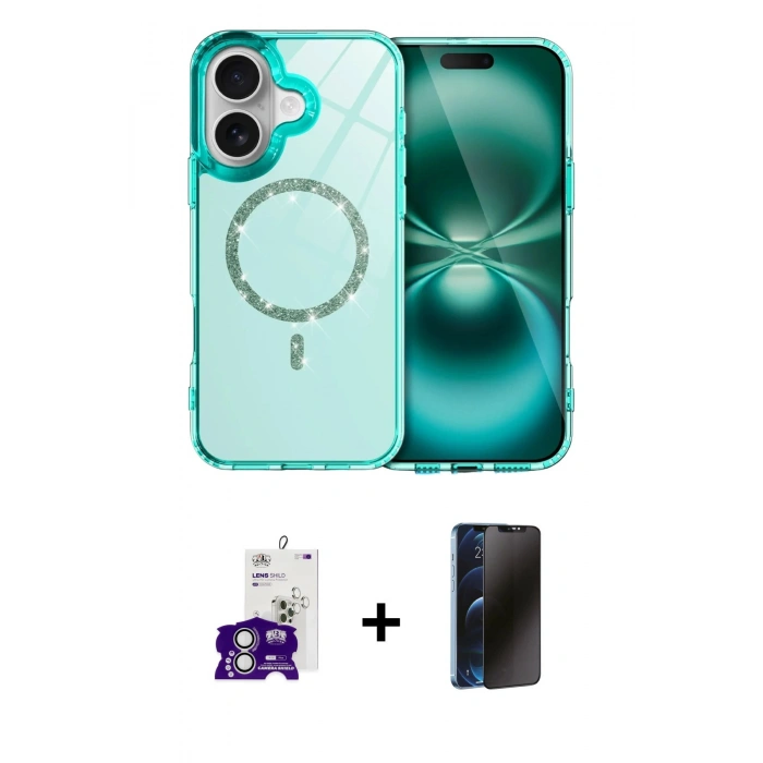 MARSİLYAN™- iPhone 16 Kılıf Kıvılcım Form Prime - Siyah 3D Antistatik Hayalet Cam Ekran Koruyucu + Bilvis Titan Kamera Lens - GS