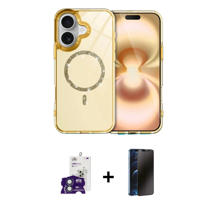 MARSİLYAN™- iPhone 16 Kılıf Kıvılcım Form Prime - Siyah 3D Antistatik Hayalet Cam Ekran Koruyucu + Bilvis Titan Kamera Lens - YL
