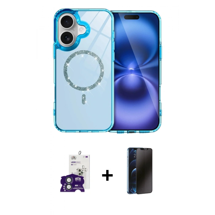 MARSİLYAN™- iPhone 16 Kılıf Kıvılcım Form Prime - Siyah 3D Antistatik Hayalet Cam Ekran Koruyucu + Bilvis Titan Kamera Lens - YL