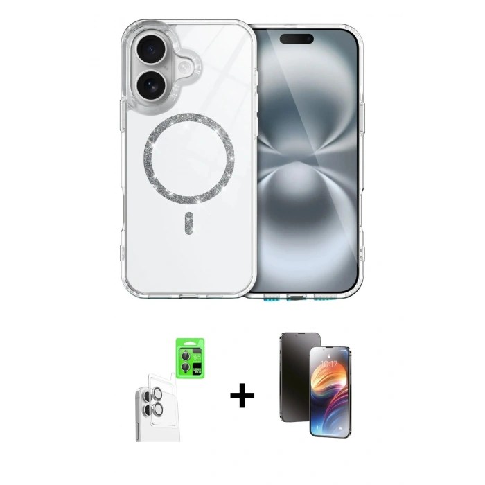 MARSİLYAN™- iPhone 16 Kılıf Kıvılcım Form Prime - Siyah 3D Antistatik Mat Seramik Nano Ekran Koruyucu + Beyaz Raze Metal Kamera Lens