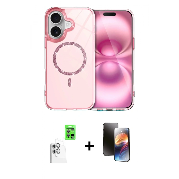 MARSİLYAN™- iPhone 16 Kılıf Kıvılcım Form Prime - Siyah 3D Antistatik Mat Seramik Nano Ekran Koruyucu + Beyaz Raze Metal Kamera Lens