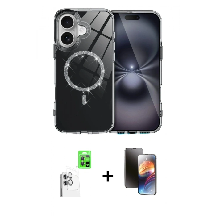 MARSİLYAN™- iPhone 16 Kılıf Kıvılcım Form Prime - Siyah 3D Antistatik Mat Seramik Nano Ekran Koruyucu + Beyaz Raze Metal Kamera Lens