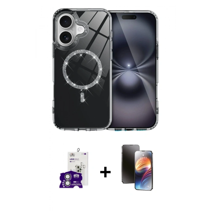 MARSİLYAN™- iPhone 16 Kılıf Kıvılcım Form Prime - Siyah 3D Antistatik Mat Seramik Nano Ekran Koruyucu + Bilvis Titan Kamera Lens - GS