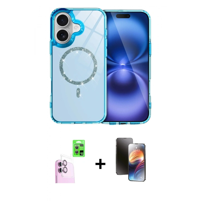 MARSİLYAN™- iPhone 16 Kılıf Kıvılcım Form Prime - Siyah 3D Antistatik Mat Seramik Nano Ekran Koruyucu + Raze Metal Kamera Lens - PE