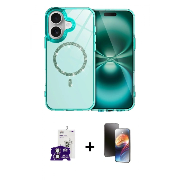 MARSİLYAN™- iPhone 16 Kılıf Kıvılcım Form Prime - Siyah 3D Antistatik Mat Seramik Nano Ekran Koruyucu + Bilvis Titan Kamera Lens - PE