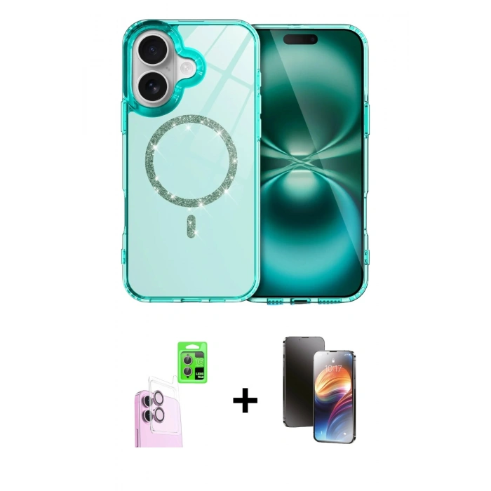 MARSİLYAN™- iPhone 16 Kılıf Kıvılcım Form Prime - Siyah 3D Antistatik Mat Seramik Nano Ekran Koruyucu + Raze Metal Kamera Lens - PE