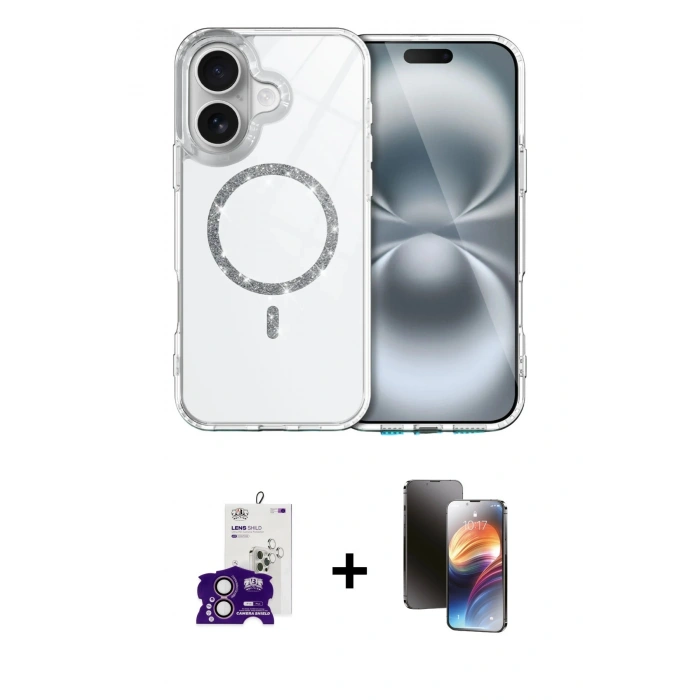 MARSİLYAN™- iPhone 16 Kılıf Kıvılcım Form Prime - Siyah 3D Antistatik Mat Seramik Nano Ekran Koruyucu + Bilvis Titan Kamera Lens - PE