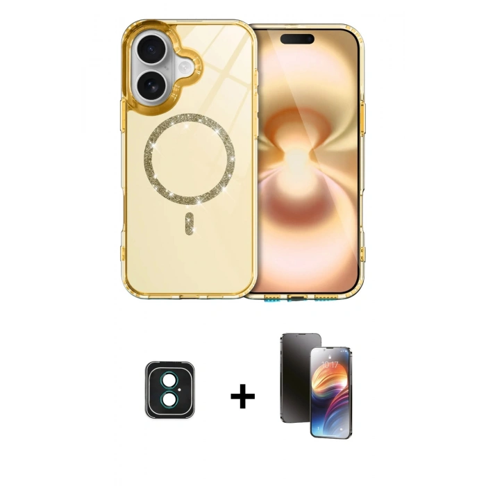 MARSİLYAN™- iPhone 16 Kılıf Kıvılcım Form Prime - Siyah 3D Antistatik Mat Seramik Nano Ekran Koruyucu + Yeşil PVD Metal Kamera Lens