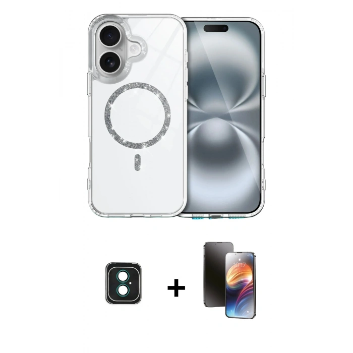 MARSİLYAN™- iPhone 16 Kılıf Kıvılcım Form Prime - Siyah 3D Antistatik Mat Seramik Nano Ekran Koruyucu + Yeşil PVD Metal Kamera Lens