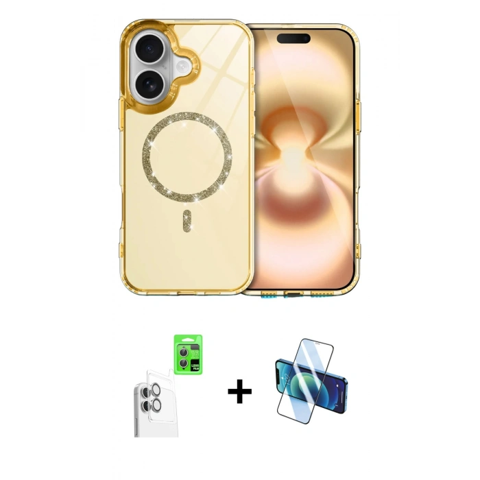 MARSİLYAN™- iPhone 16 Kılıf Kıvılcım Form Prime - Siyah 3D Antistatik Seramik Nano Ekran Koruyucu + Raze Metal Kamera Lens - BZ