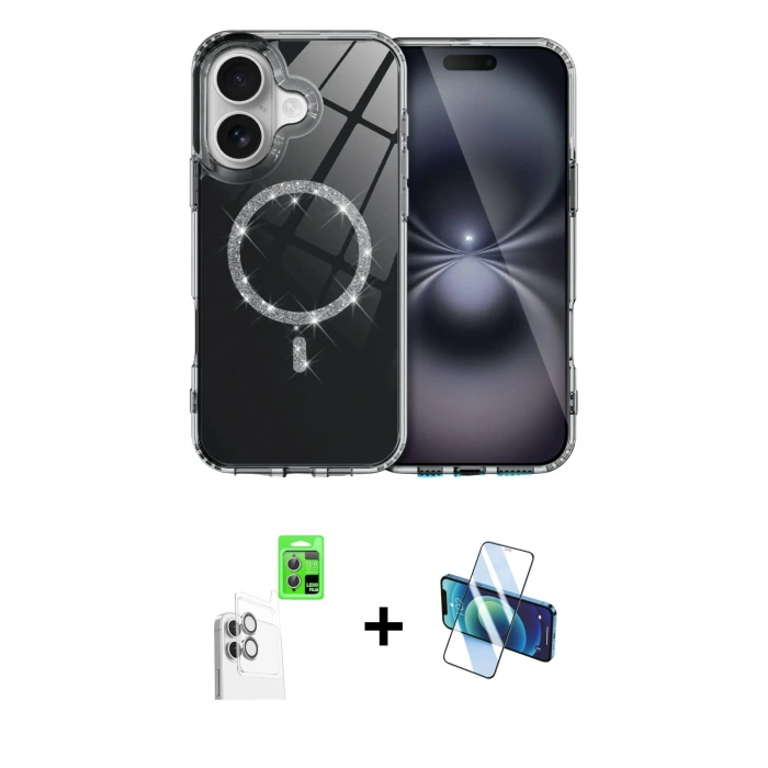 MARSİLYAN™- iPhone 16 Kılıf Kıvılcım Form Prime - Siyah 3D Antistatik Seramik Nano Ekran Koruyucu + Raze Metal Kamera Lens - BZ