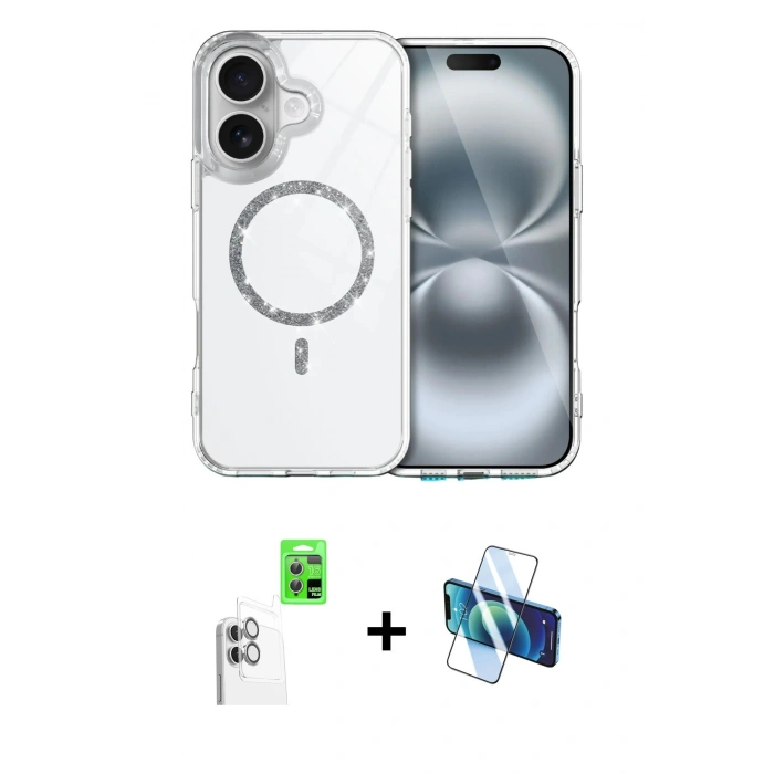 MARSİLYAN™- iPhone 16 Kılıf Kıvılcım Form Prime - Siyah 3D Antistatik Seramik Nano Ekran Koruyucu + Raze Metal Kamera Lens - BZ