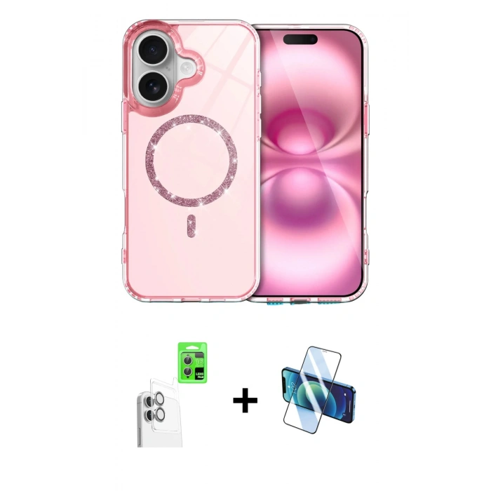MARSİLYAN™- iPhone 16 Kılıf Kıvılcım Form Prime - Siyah 3D Antistatik Seramik Nano Ekran Koruyucu + Raze Metal Kamera Lens - BZ