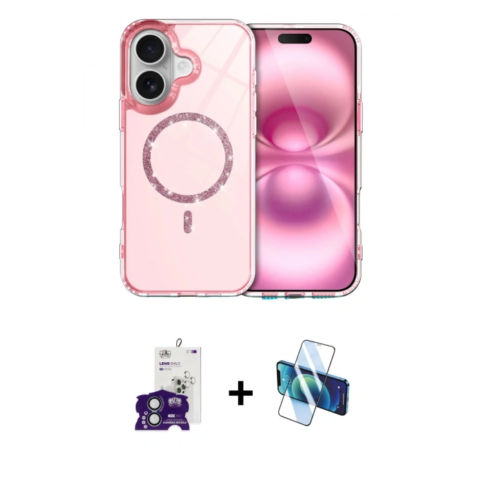 MARSİLYAN™- iPhone 16 Kılıf Kıvılcım Form Prime - Siyah 3D Antistatik Seramik Nano Ekran Koruyucu + Bilvis Titan Kamera Lens - YL