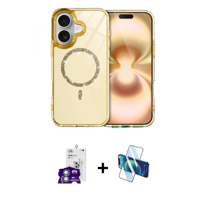 MARSİLYAN™- iPhone 16 Kılıf Kıvılcım Form Prime - Siyah 3D Antistatik Seramik Nano Ekran Koruyucu + Bilvis Titan Kamera Lens - GS