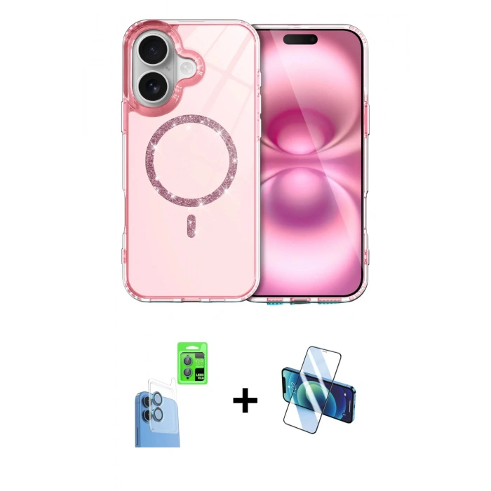 MARSİLYAN™- iPhone 16 Kılıf Kıvılcım Form Prime - Siyah 3D Antistatik Seramik Nano Ekran Koruyucu + Raze Metal Kamera Lens - LT