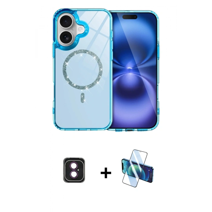MARSİLYAN™- iPhone 16 Kılıf Kıvılcım Form Prime - Siyah 3D Antistatik Seramik Nano Ekran Koruyucu + PVD Metal Kamera Lens - PE