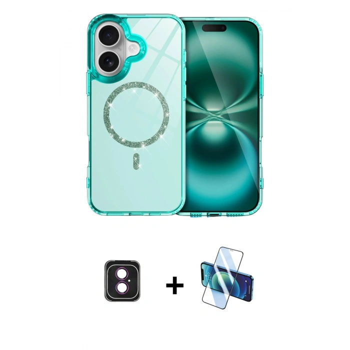 MARSİLYAN™- iPhone 16 Kılıf Kıvılcım Form Prime - Siyah 3D Antistatik Seramik Nano Ekran Koruyucu + PVD Metal Kamera Lens - PE