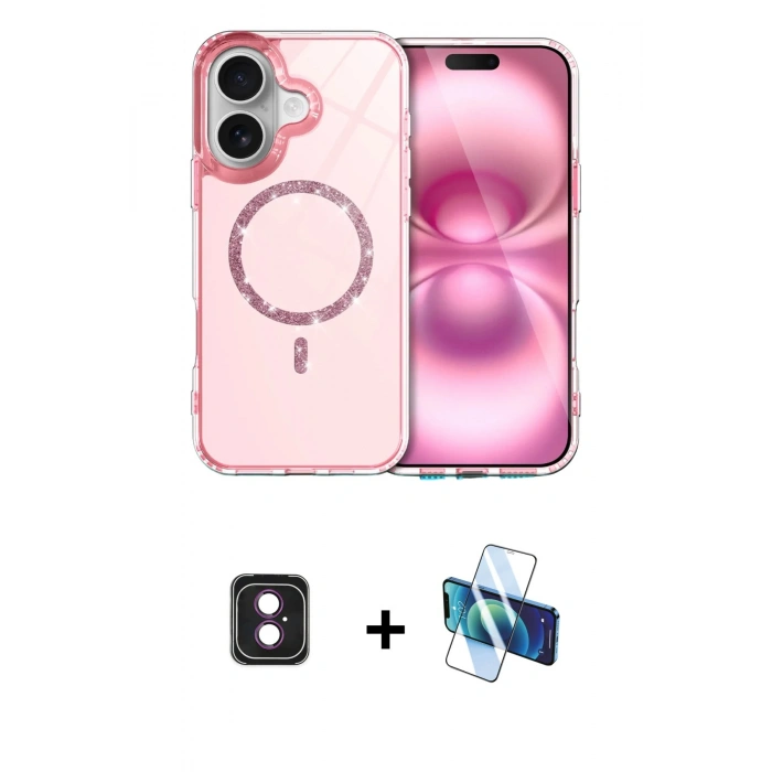 MARSİLYAN™- iPhone 16 Kılıf Kıvılcım Form Prime - Siyah 3D Antistatik Seramik Nano Ekran Koruyucu + PVD Metal Kamera Lens - PE