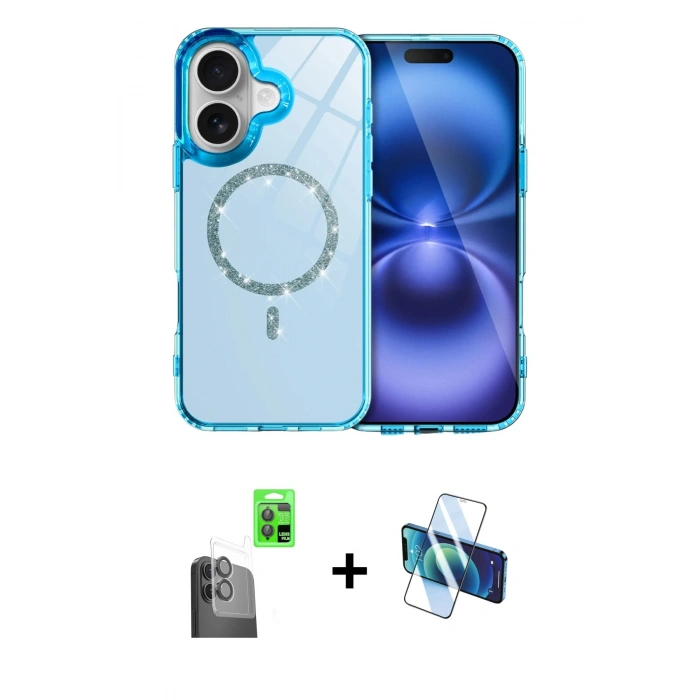 MARSİLYAN™- iPhone 16 Kılıf Kıvılcım Form Prime - Siyah 3D Antistatik Seramik Nano Ekran Koruyucu + Raze Metal Kamera Lens - SH