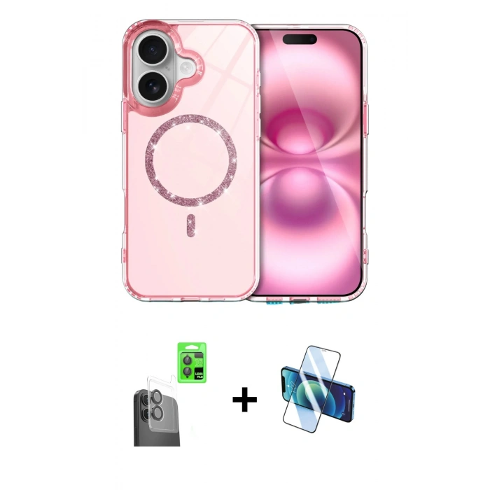 MARSİLYAN™- iPhone 16 Kılıf Kıvılcım Form Prime - Siyah 3D Antistatik Seramik Nano Ekran Koruyucu + Raze Metal Kamera Lens - SH