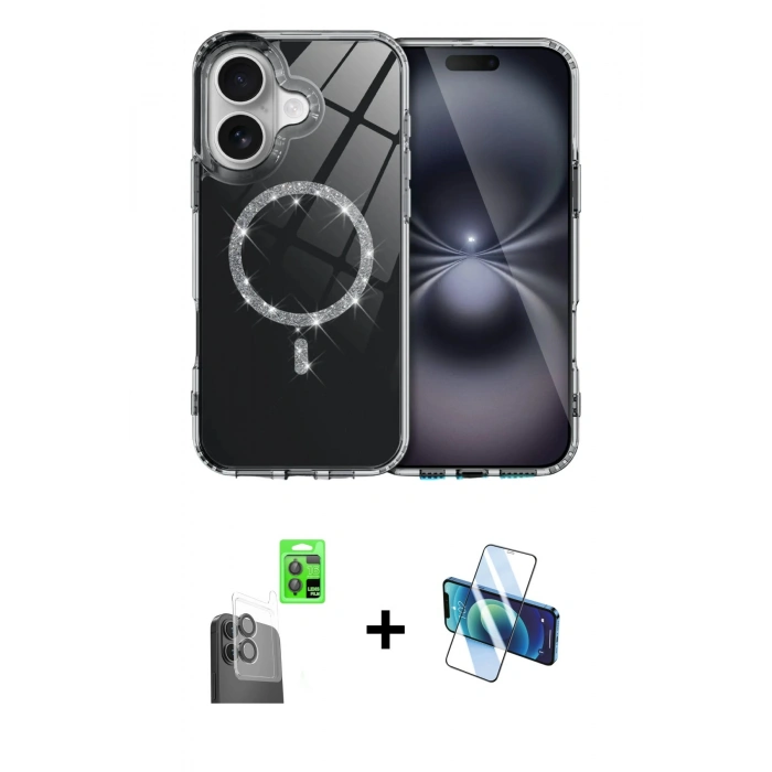 MARSİLYAN™- iPhone 16 Kılıf Kıvılcım Form Prime - Siyah 3D Antistatik Seramik Nano Ekran Koruyucu + Raze Metal Kamera Lens - SH