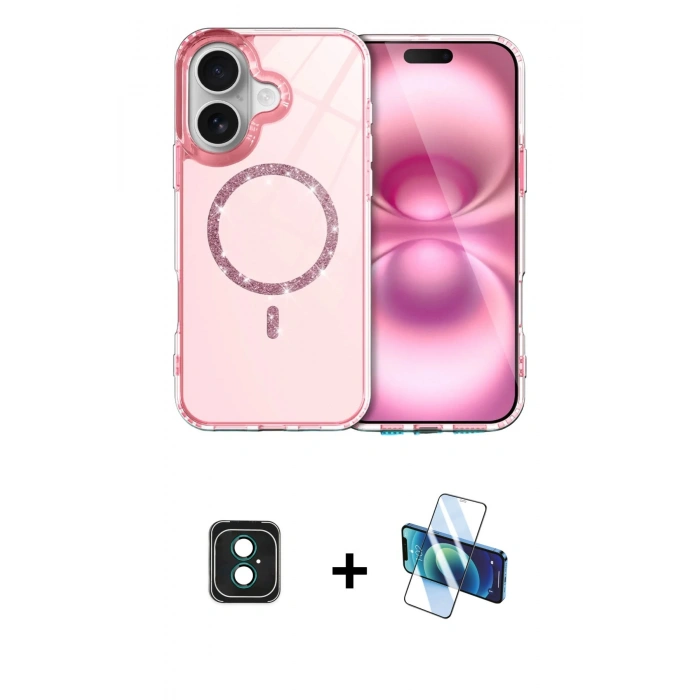 MARSİLYAN™- iPhone 16 Kılıf Kıvılcım Form Prime - Siyah 3D Antistatik Seramik Nano Ekran Koruyucu + PVD Metal Kamera Lens - YL