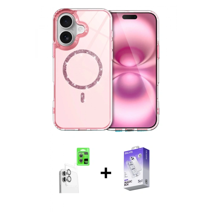 MARSİLYAN™- iPhone 16 Kılıf Kıvılcım Form Prime - Siyah Bilvis 5in1 3D Magic Cam Ekran Koruyucu + Raze Metal Kamera Lens - BZ