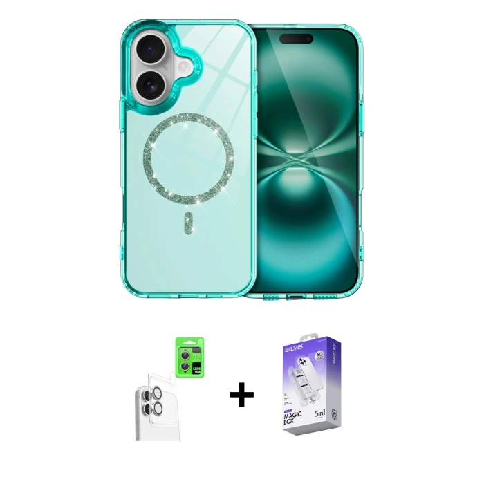 MARSİLYAN™- iPhone 16 Kılıf Kıvılcım Form Prime - Siyah Bilvis 5in1 3D Magic Cam Ekran Koruyucu + Raze Metal Kamera Lens - BZ