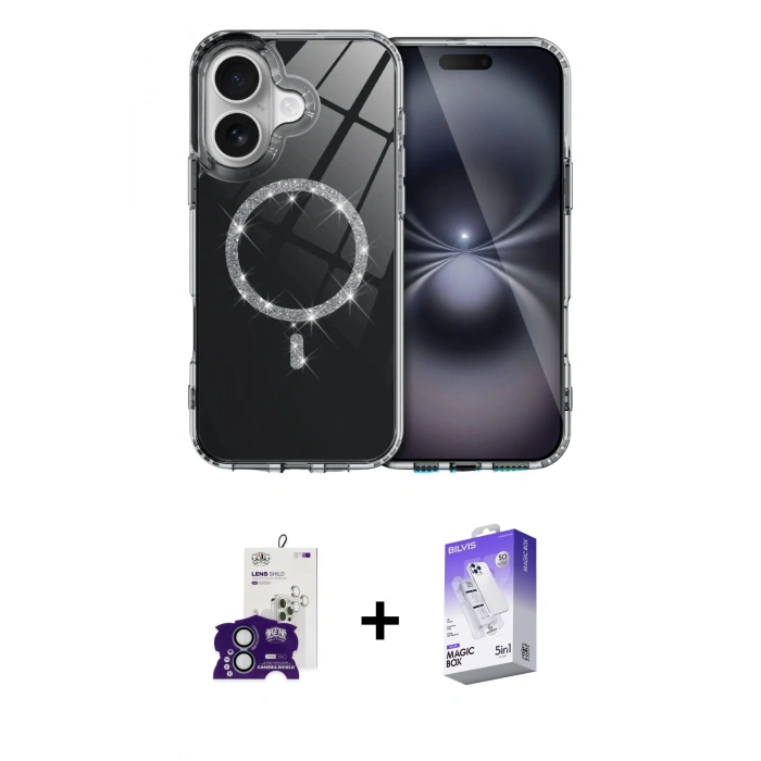 MARSİLYAN™- iPhone 16 Kılıf Kıvılcım Form Prime - Siyah Bilvis 5in1 3D Magic Cam Ekran Koruyucu + Bilvis Titan Kamera Lens - YL