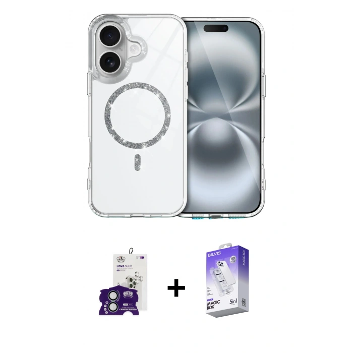 MARSİLYAN™- iPhone 16 Kılıf Kıvılcım Form Prime - Siyah Bilvis 5in1 3D Magic Cam Ekran Koruyucu + Bilvis Titan Kamera Lens - YL
