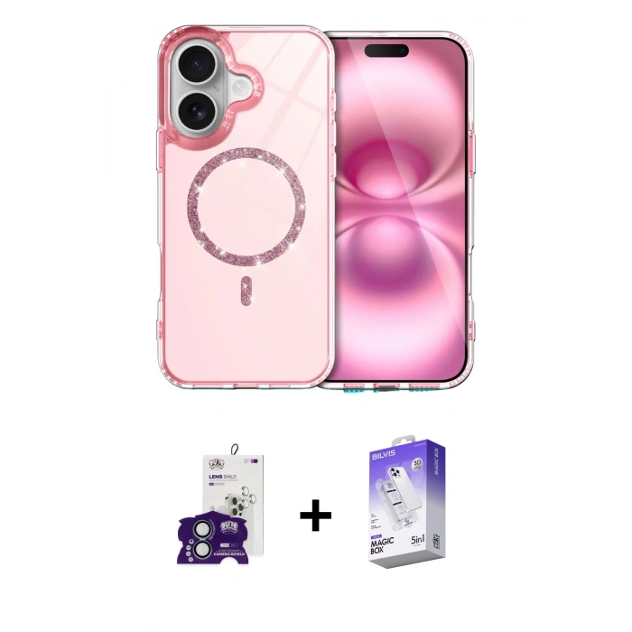 MARSİLYAN™- iPhone 16 Kılıf Kıvılcım Form Prime - Siyah Bilvis 5in1 3D Magic Cam Ekran Koruyucu + Bilvis Titan Kamera Lens - YL